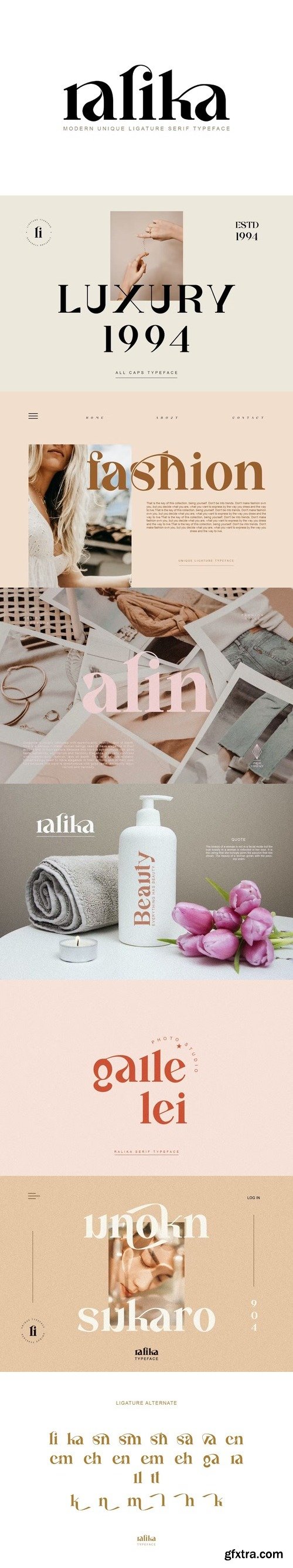 Ralika modern unique ligature serif typeface