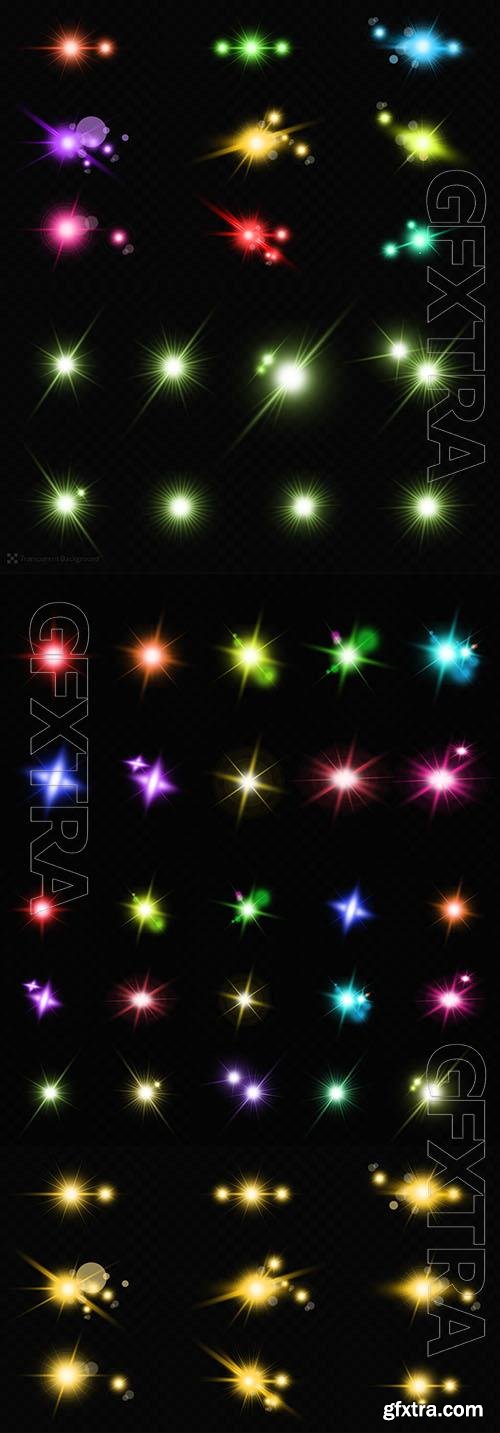 PSD realistic golden lens flares star effect ray line set