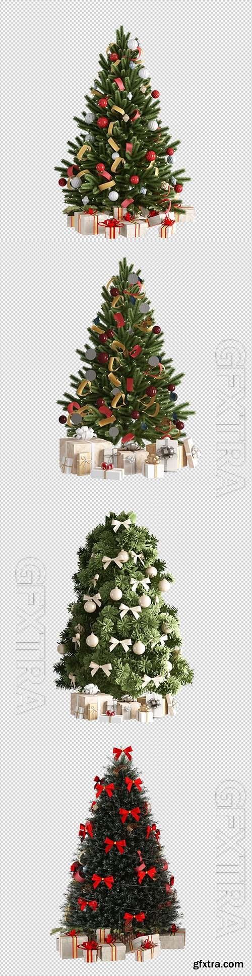 PSD christmas tree, gifts and armchair in 3d rendered isolated