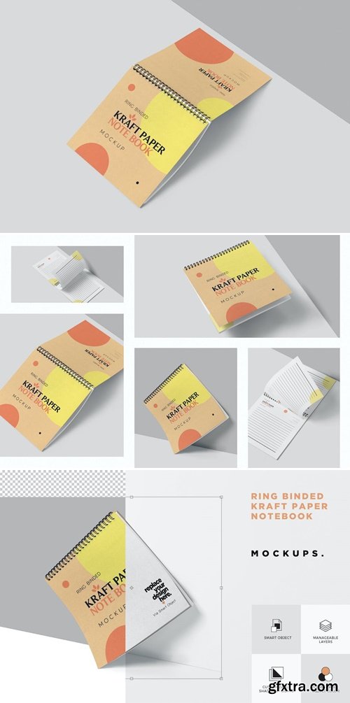 Square Ringed Kraft Notebook Mockups FQGTC67