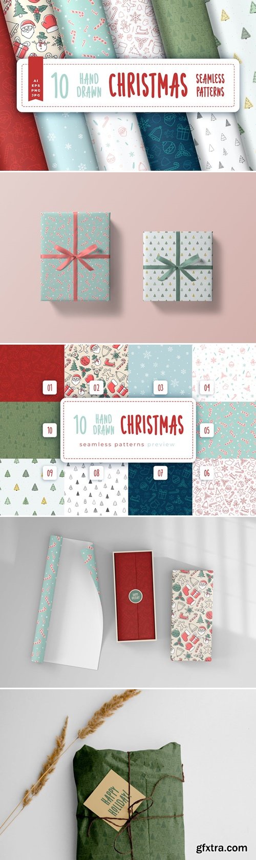 Hand Drawn Christmas Seamless Patterns H5BASGW