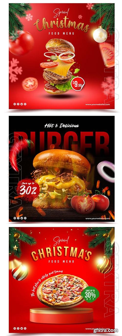 PSD christmas food menu banner or flyer social media promotion template