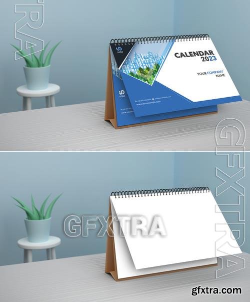 Desk Calendar Mockup with Blue Abstract 527882350