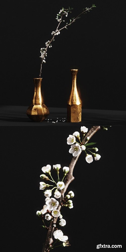 ALUMINIUM VASES with CHERRY BRANCH