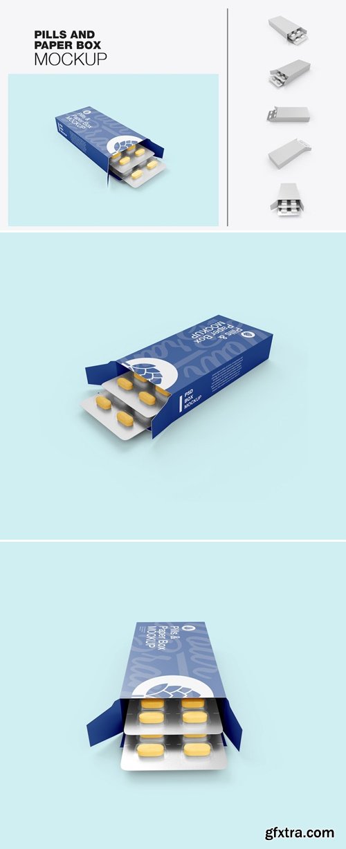 Set Paper Box with Pills Mockup NVSCB9V