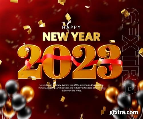 2023 celebration banner or happy new years background template with balloon