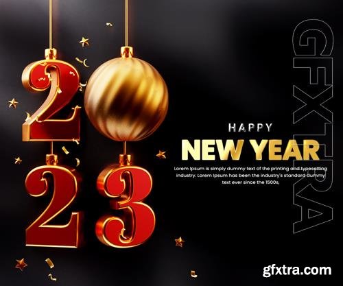 PSD realistic happy new year 2023 celebration with christmas ball