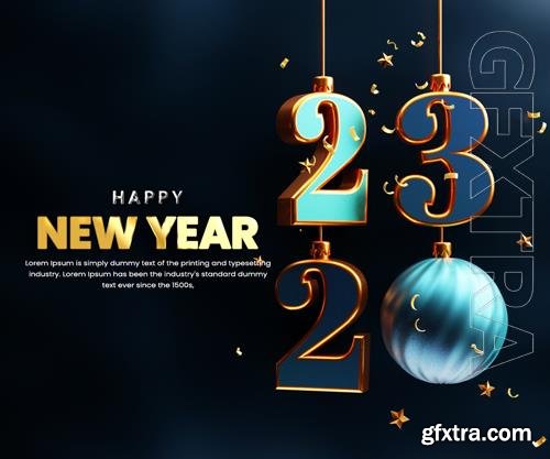 PSD realistic happy new year 2023 celebration banner