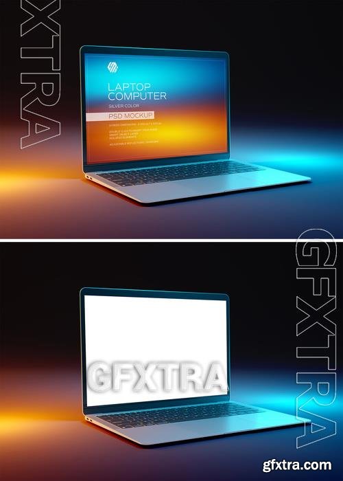 Laptop Computer Mockup Isolated on Black Background 536182806