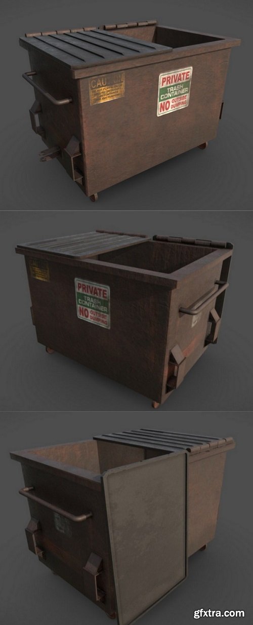 Large Metal Industrial Garbage Bin 3D Model