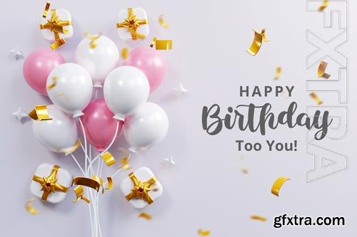 PSD happy birthday celebration banner on white background with balloon