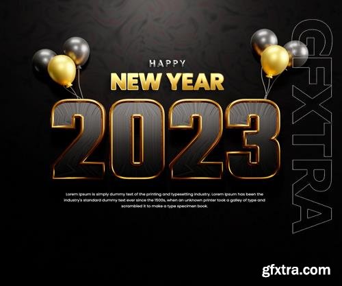 PSD realistic happy new year 2023 celebration banner or happy new years background template design