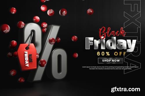 PSD black friday discount sale offer banner or realistic flag friday banner