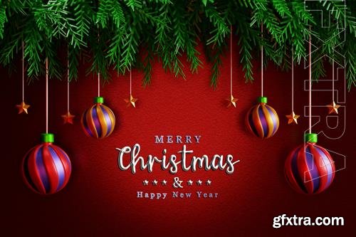 Merry christmas and happy new year with realistic decoration or 3d realistic merry christmas banner