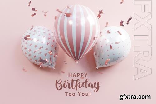 PSD happy birthday celebration banner background with balloon or happy birthday background with balloon