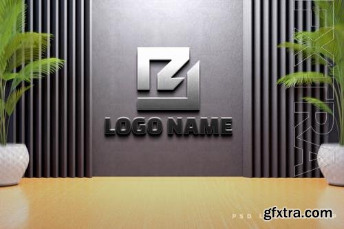 PSD 3d logo mockup on wall or 3d realistic silver logo mockup