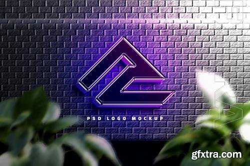 PSD 3d neon logo mockup or 3d realistic neon logo mockup on wall background