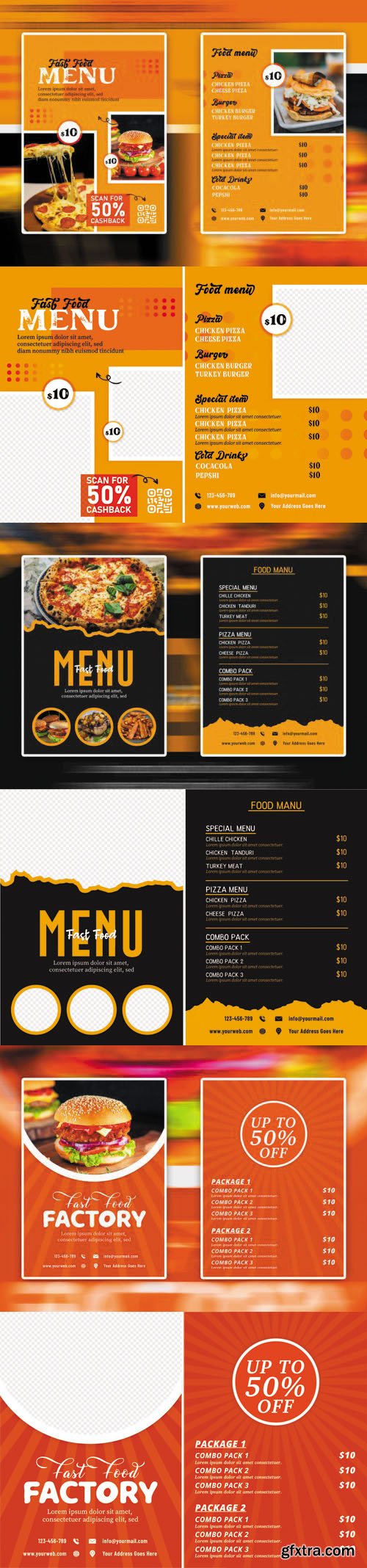 3 Restaurant Fast Food Menus Vector Templates