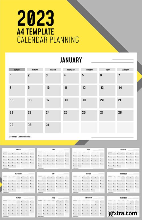 A4 Calendar 2023 Planning PSD Template