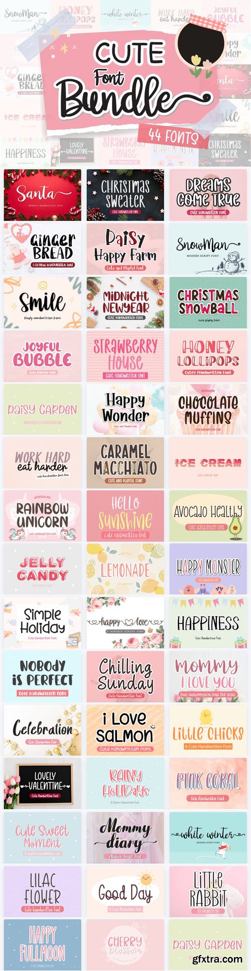 Cute Font Bundle - 44 Premium Fonts Worth $373