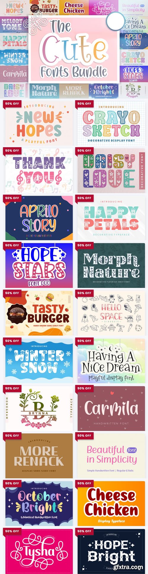 The Cute Fonts Bundle - 20 Premium Fonts Worth $282