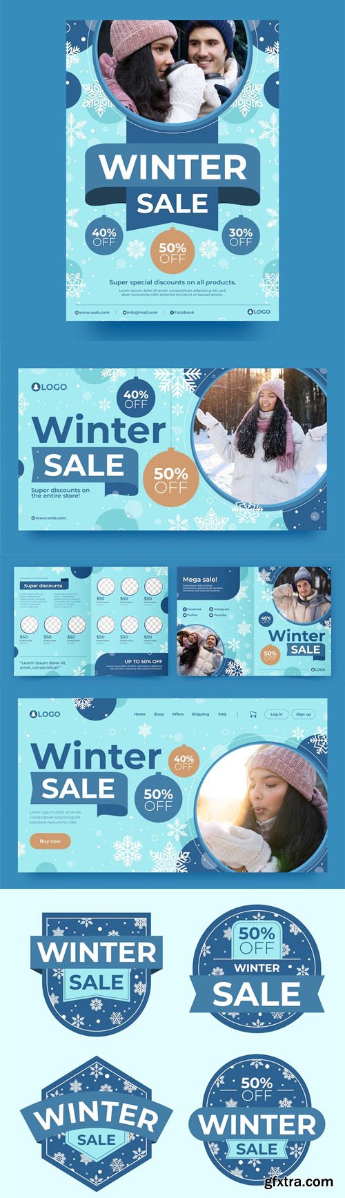 Winter Sale Flat Marketing Vector Templates Pack