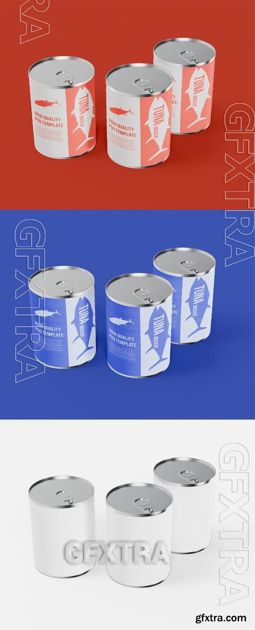 Three Cylindrical Tuna Cans Mockup 527709071