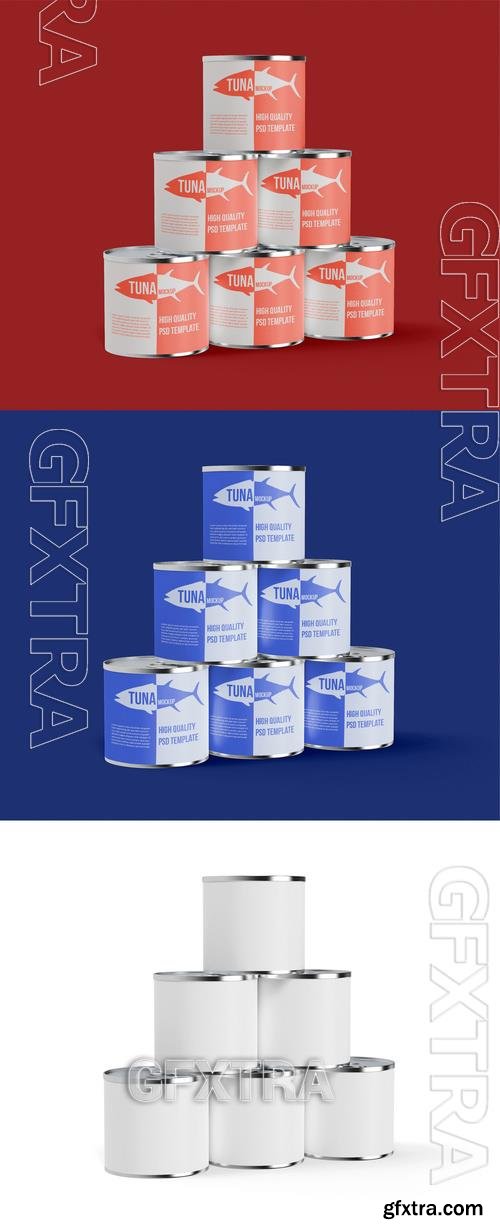 Six Stacked Tuna Cans Mockup 527709081