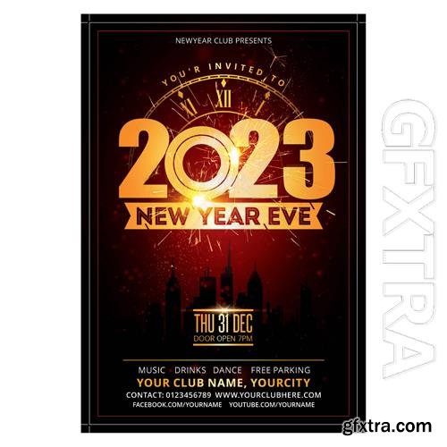 2023 happy new year flyer psd with gold watch