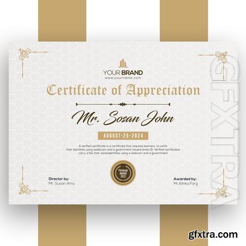 PSD elegant certificate template with gold decor