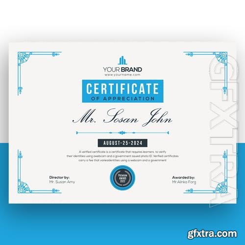 PSD elegant certificate template with blue decor
