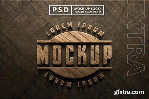 Realistic wood logo mock up premium psd