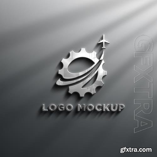 3d realistic chrome effects logo mockup