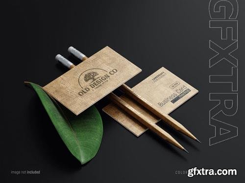 PSD horizontal business cards mockup scene with wood texture vol 2