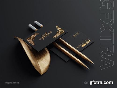 PSD business cards and pencil mockup with letterpress effects