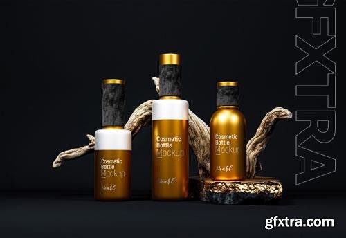 Fancy cosmetic bottle packaging mockup gold version