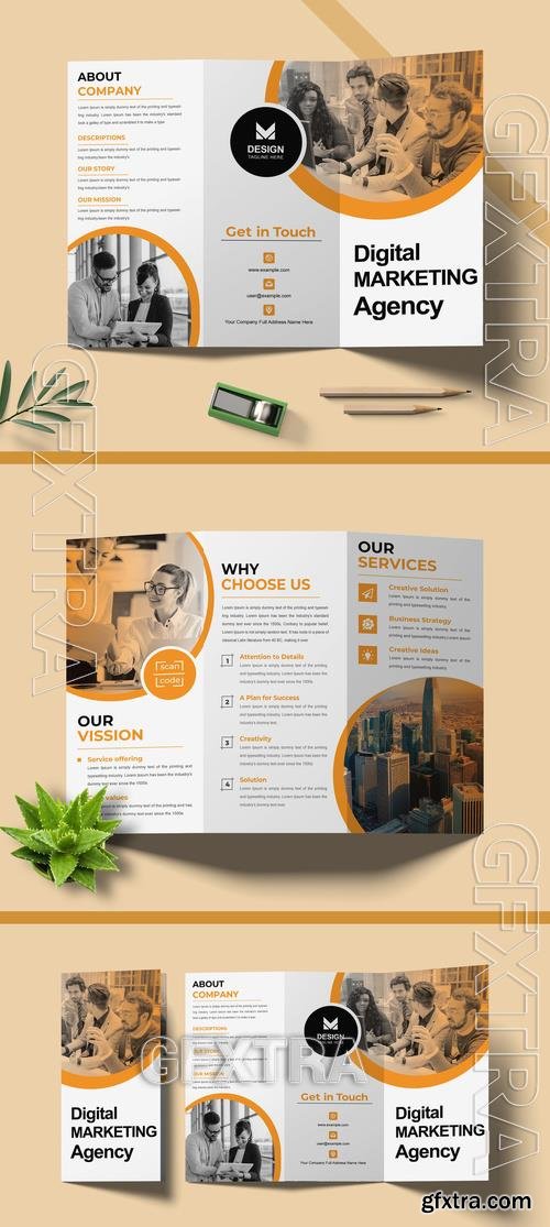 Trifold Brochure Design Layout with Yellow Accent 506510661