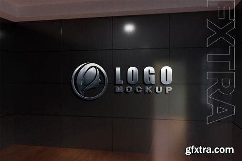 PSD sign wall chrome effect logo mock up