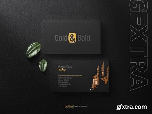 PSD luxury gold foil logo mockup on black business cards