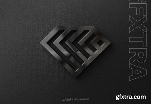 PSD dark metallic 3d logo mockup on black kraft paper