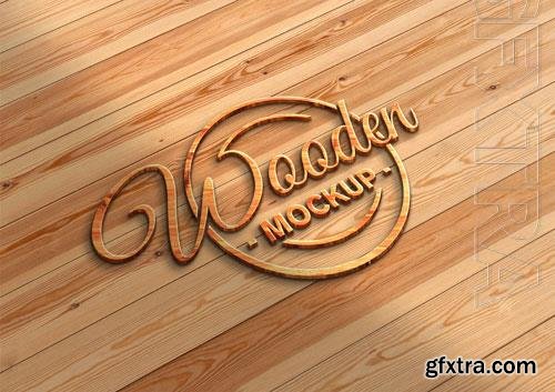 PSD 3d wooden logo mockup