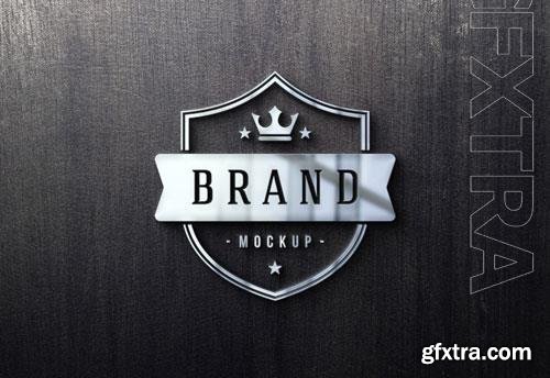 PSD 3d glass logo mockup on black wood