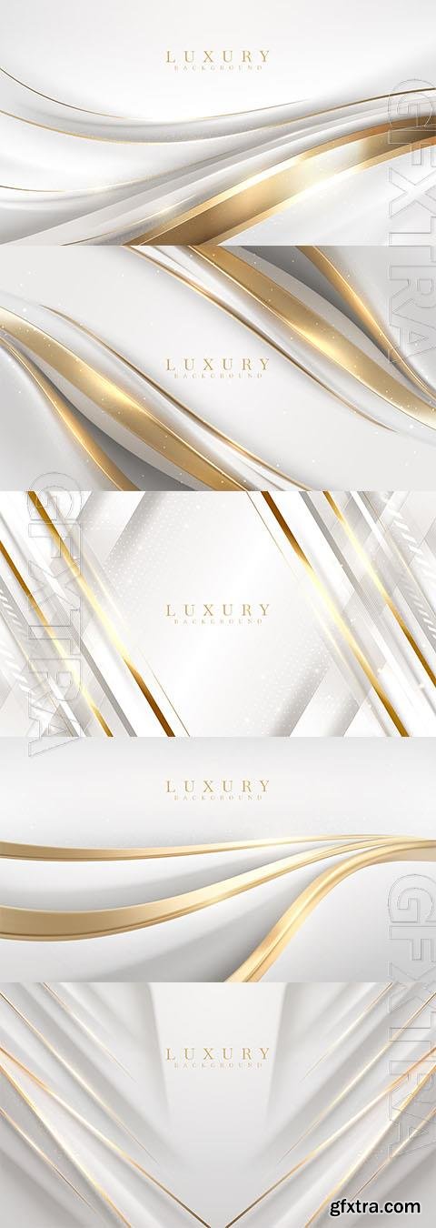 Vector white luxury background with golden curve line element and glitter light effect decoration