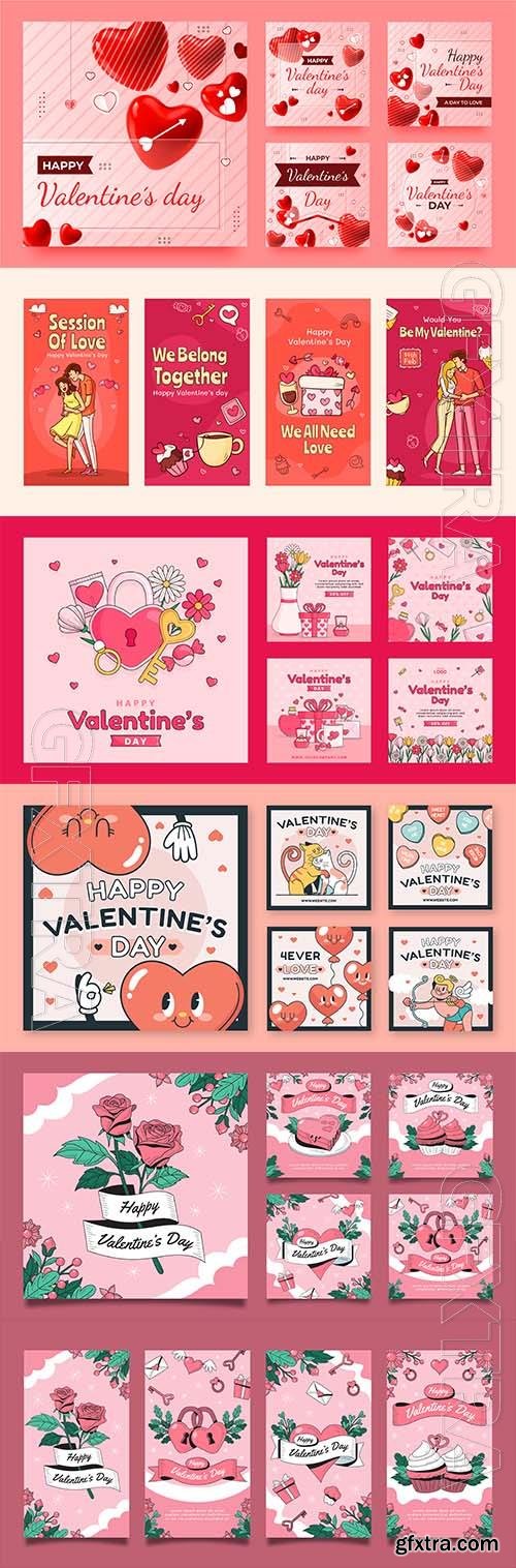 Vector valentines day celebration posts collection