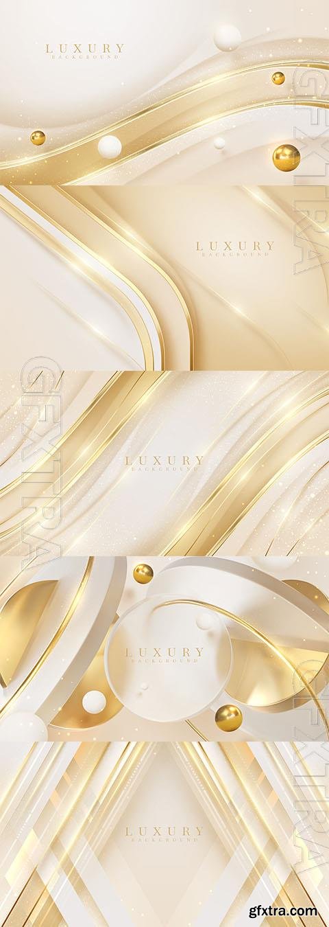 Vector gold abstract luxury background with 3d geometric shape parts decoration and ball with shiny element