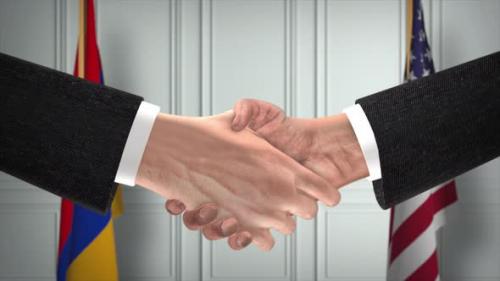 Videohive - Armenia and USA Partnership Business Deal. National Government Flags. Official Diplomacy Handshake - 42344208 - 42344208