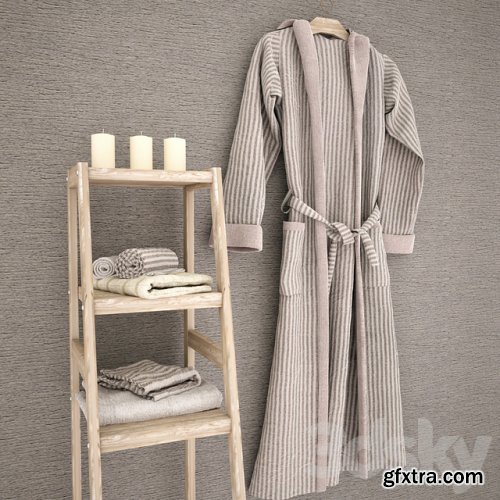 Bathrobe, towels on shelf