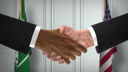 Videohive - Saudi Arabia and USA Partnership Business Deal. National Government Flags. Official Diplomacy - 42344213 - 42344213