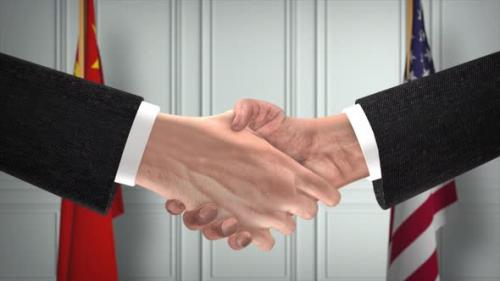 Videohive - China and USA Partnership Business Deal. National Government Flags. Official Diplomacy Handshake - 42344215 - 42344215