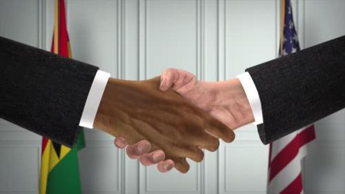 Videohive - Ghana and USA Partnership Business Deal. National Government Flags. Official Diplomacy Handshake - 42344217 - 42344217